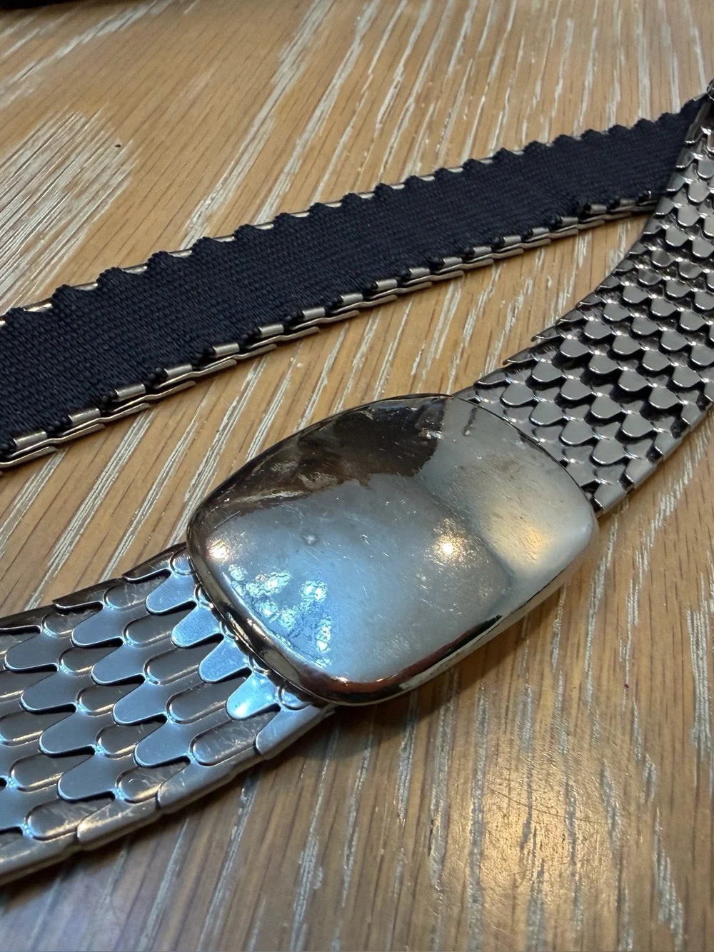 Vintage Silver Woven Metal Belt with Statement Buckle